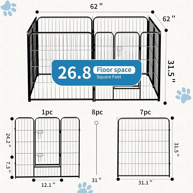 NEWBULIG Dog Playpen 8 Panels 32" Height Foldable Heavy Duty Metal Dog Exercise - Image 3