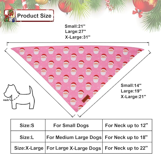 PTDECOR Christmas Dog Bandana, Santa Snowman Design Reversible Holiday Pet Scarf - Image 4