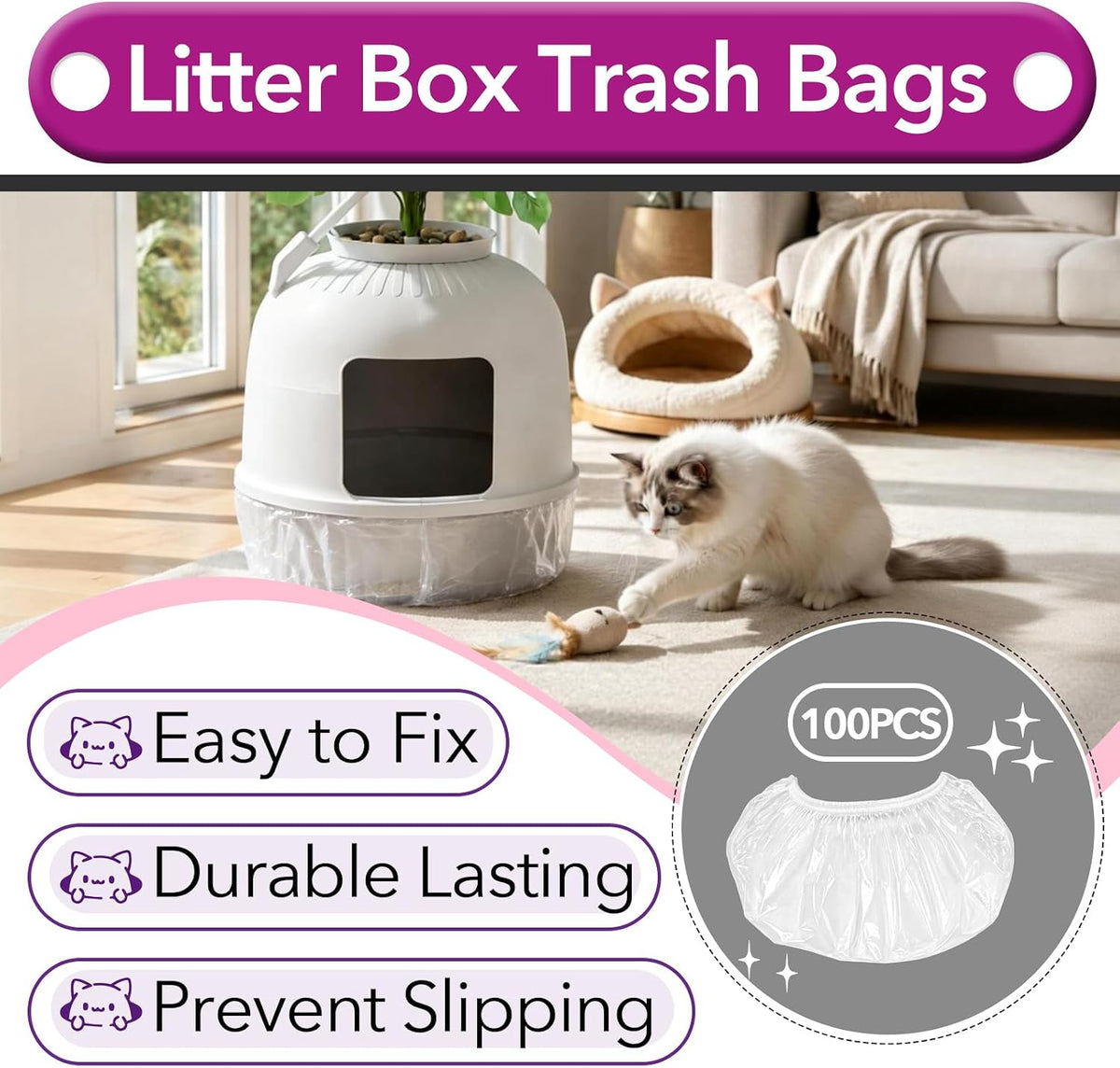 100 Pcs Litter Box Liners Compatible with Lifewit Hooded Litter Box Cat