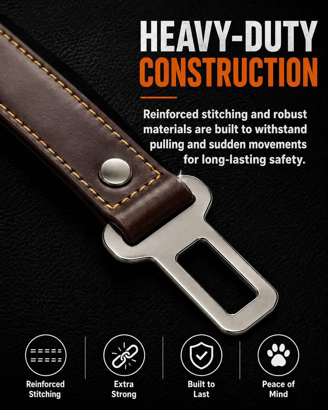 DowgClub Genuine Leather Dog seat Belt for car, Safe Distraction Free Driving, Heavy-Duty Design with Military Grade Hardware, Harness for Small, Medium and Large Pets (Black, 30")