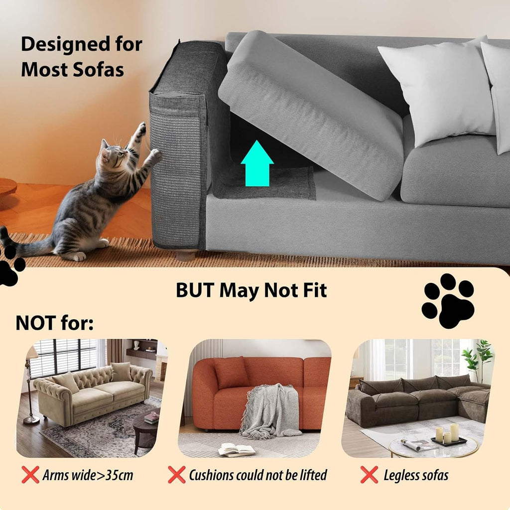Cat Scratch Protector for Sofa - Larger Couch Protector from Cat Claws Fit for Both Arm Side of Sofa,Couch Corner Scratcher with Expanded Coverage Color-Matched Sisal Pad Universal Fit (Dark Grey)