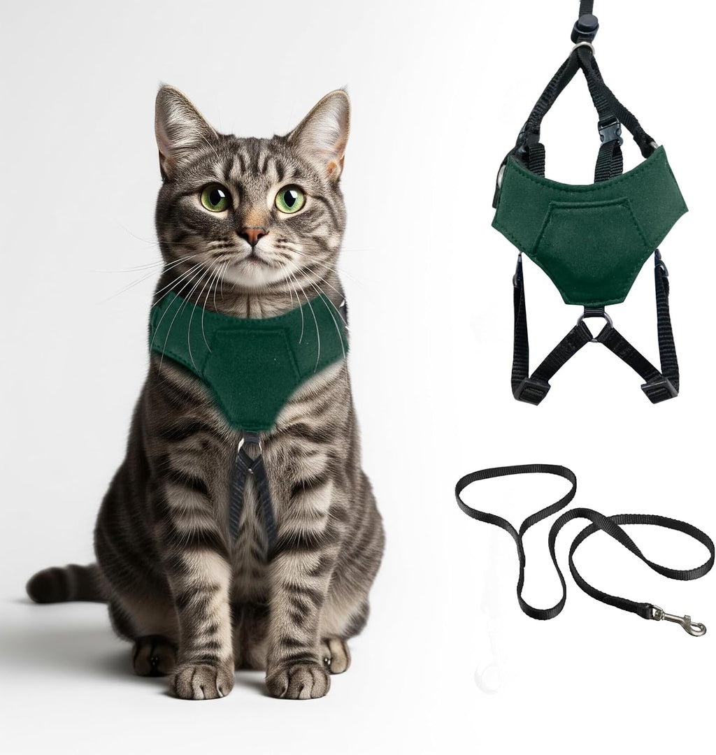 A1HC Escape Proof Cat Harness and Leash - Soft Adjustable Vest, Comfortable Mesh and Long Strips with Air Tag Pocket, Easy Control, Safe Walking Harness for Cats & Kittens - Black (Medium)