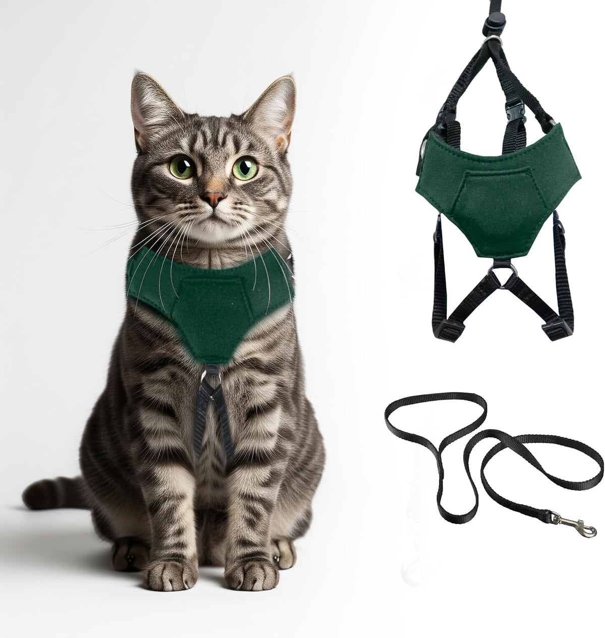 A1HC Escape Proof Cat Harness and Leash - Soft Adjustable Vest, Comfortable Mesh and Long Strips with Air Tag Pocket, Easy Control, Safe Walking Harness for Cats & Kittens - Black (Medium)