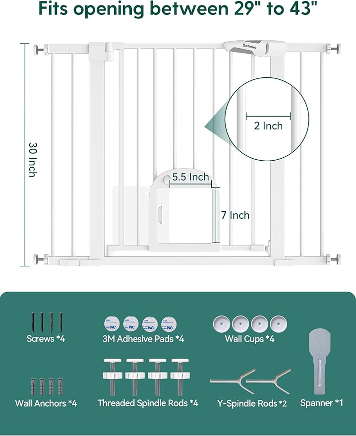 Babelio Baby Gate with Adjustable Cat Door, 29-43" Auto Close Durable Pet door - Image 8