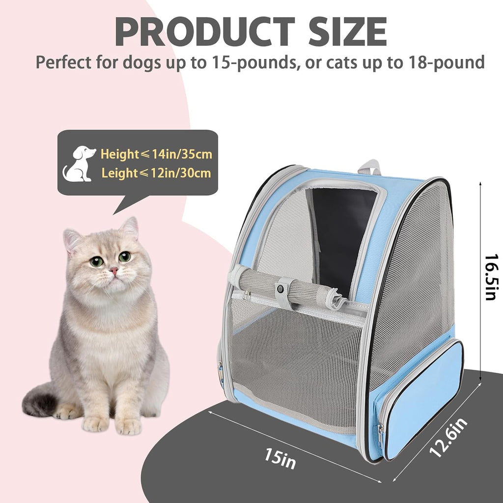 Cat Backpack Carrier,Pet Carrier Airline Approved for Small Dog Cat Puppy Kitten Bunny,Ventilated Mesh Design Animal Backpack for Hiking Camping Travel Bag (Blue)