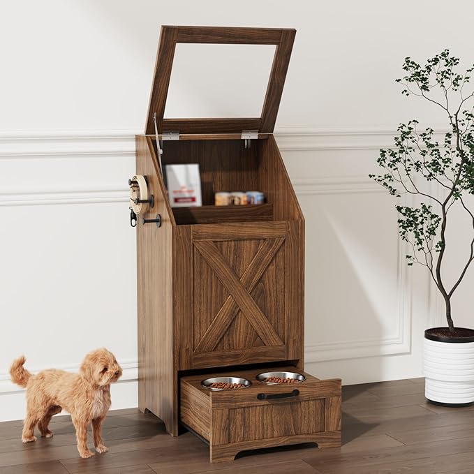 Dog Feeding Station with Storage Cabinet and 2 Elevated Dog Bowls, Hidden Pet - Image 2