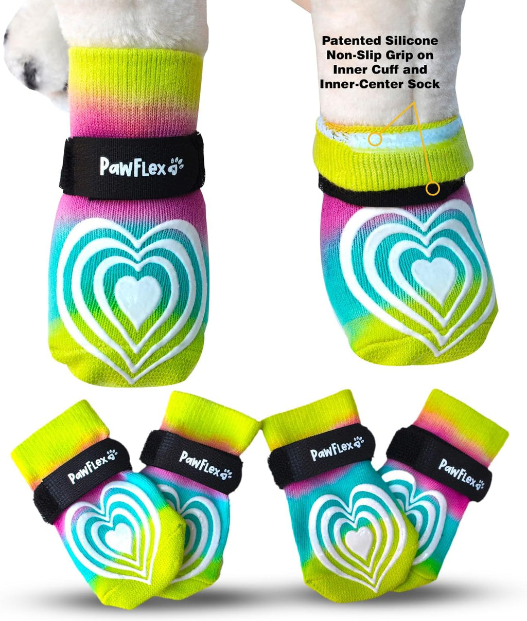 Medical Therapeutic Double Sided Non-Slip Cotton Dog Socks | PawFlex Comfy Pawz Silicone Grip on Inner Cuff No Twisting or Sliding Off | Senior & Disabled Dog Traction Control |Pet Paw Protection