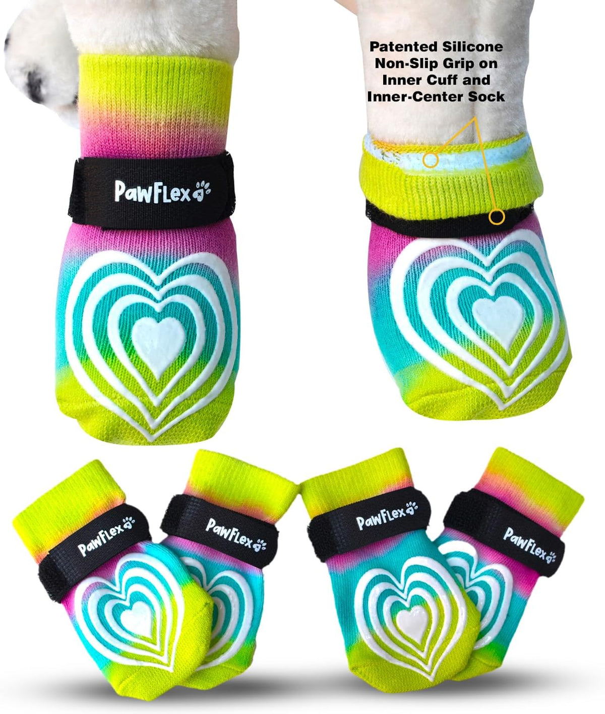 Medical Therapeutic Double Sided Non-Slip Cotton Dog Socks | PawFlex Comfy Pawz Silicone Grip on Inner Cuff No Twisting or Sliding Off | Senior & Disabled Dog Traction Control |Pet Paw Protection
