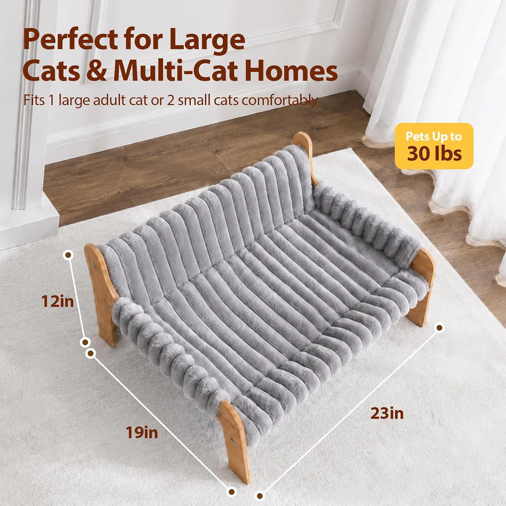 Jiupety Elevated Cat Couch for Indoor Cats Wooden Cat Sofa for Kitty Puppy