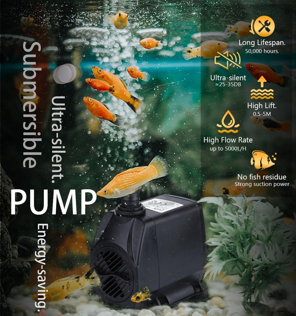 60GPH 2.5W Mini Submersible Fountain Pump for Aquarium,Water Feature