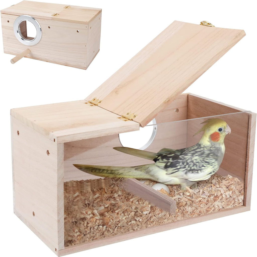 Parakeet Nesting Box,Wooden Parrot Nest Breeding Box with Perch(S)
