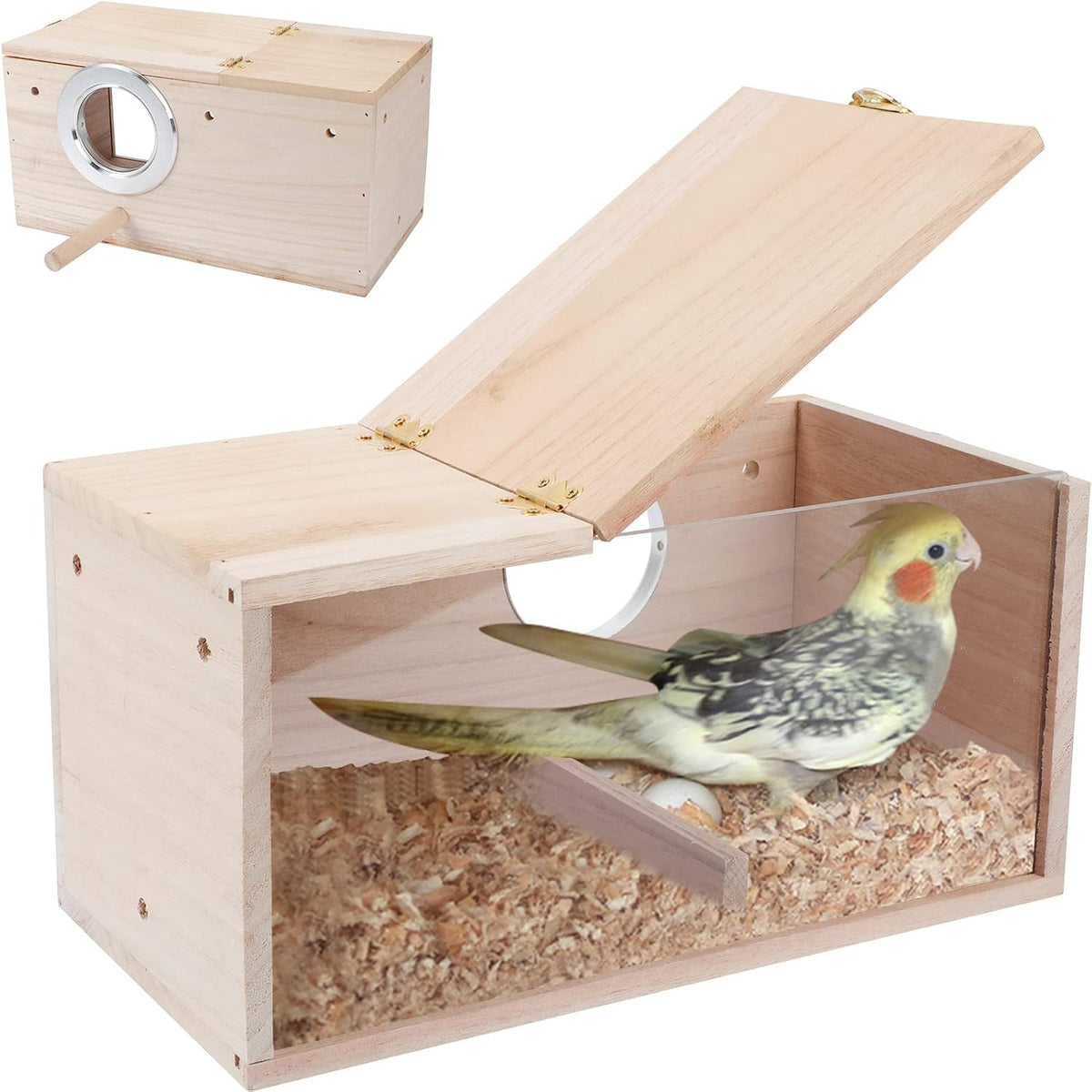 Parakeet Nesting Box,Wooden Parrot Nest Breeding Box with Perch(S)
