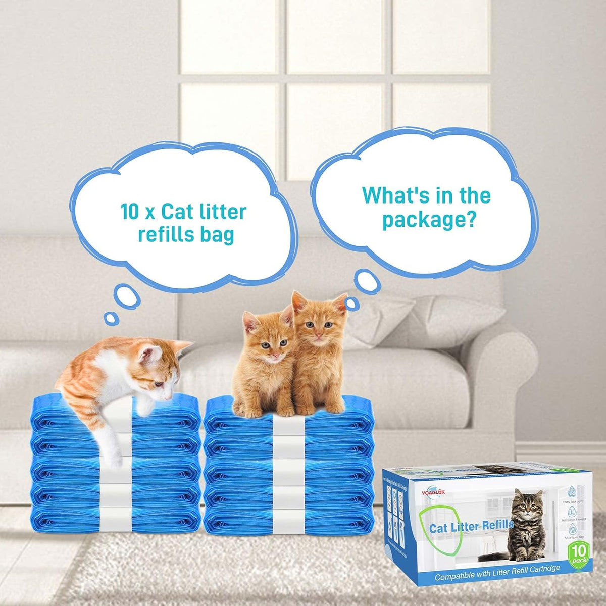 10 Pack Cat Litter Refill Bags 100% Enhanced Odor Control Generic Litter Refills Compatible with Standard, Plus, XL Pail