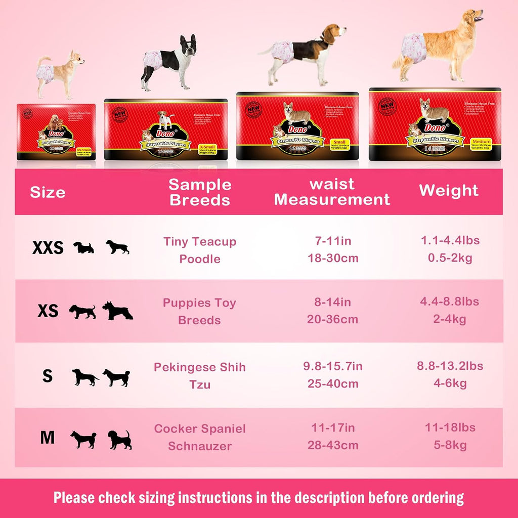 Dono Female Dog Diapers, Disposable Puppy Cat Diapers, Pink Small 16ct