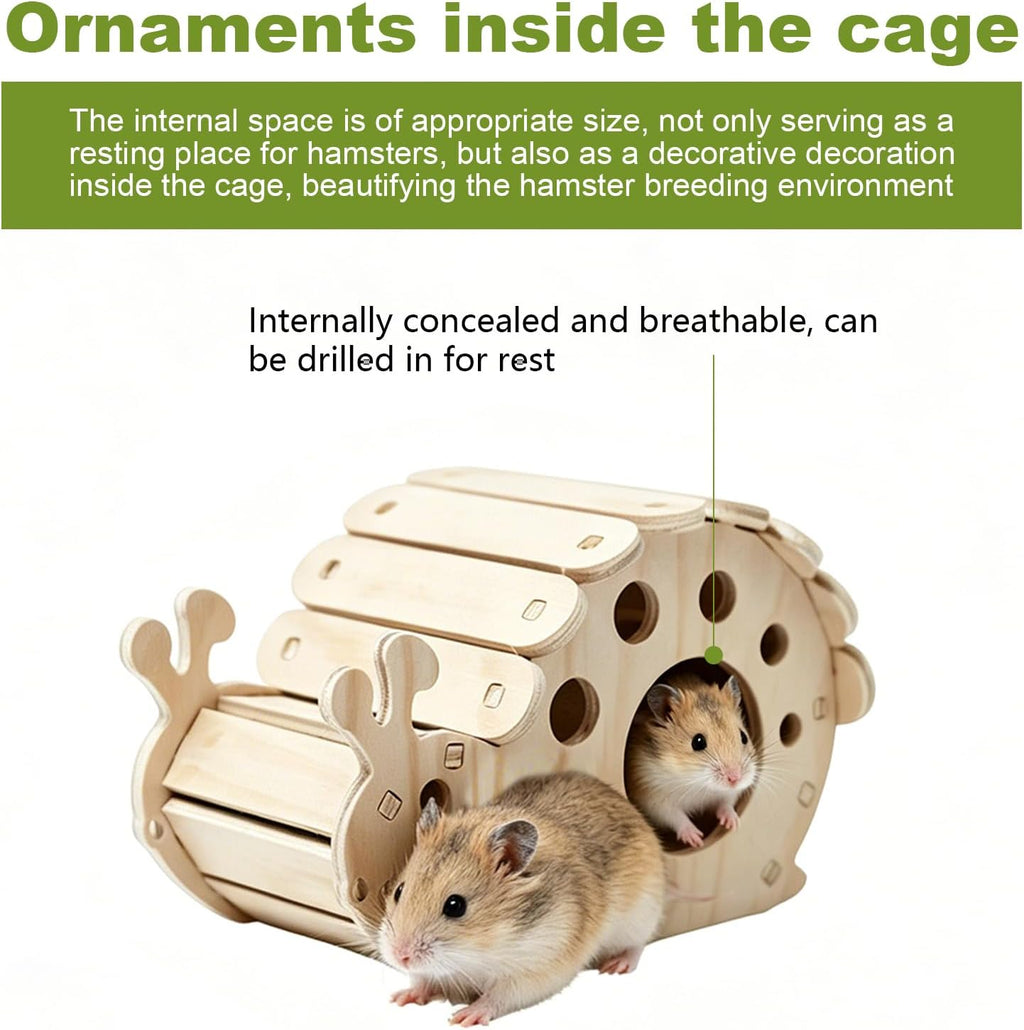 3 Pcs Wooden Hamster Platform Set,Snail‑Shaped Hideout with Climbing Ladder