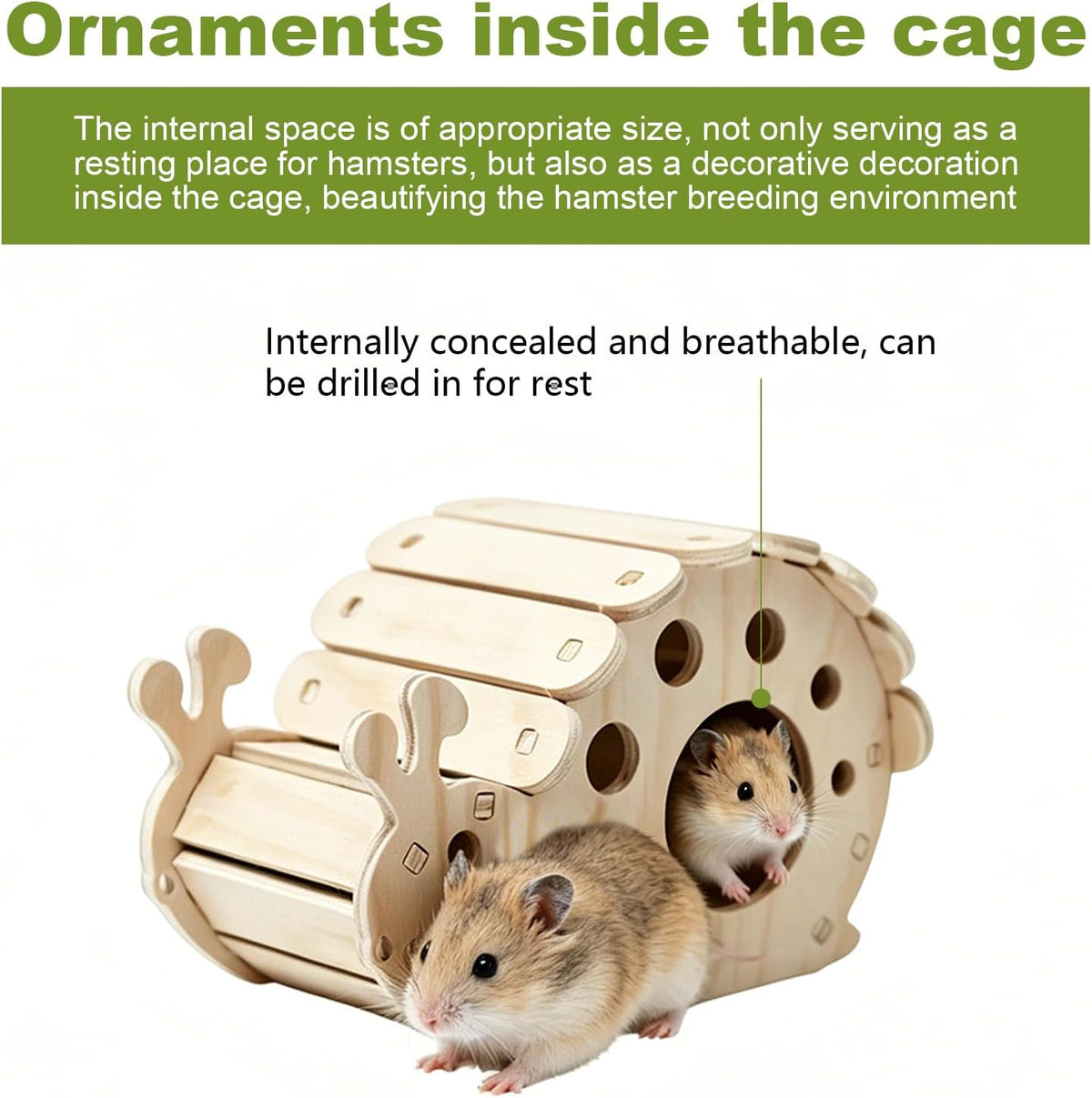 3 Pcs Wooden Hamster Platform Set,Snail‑Shaped Hideout with Climbing Ladder