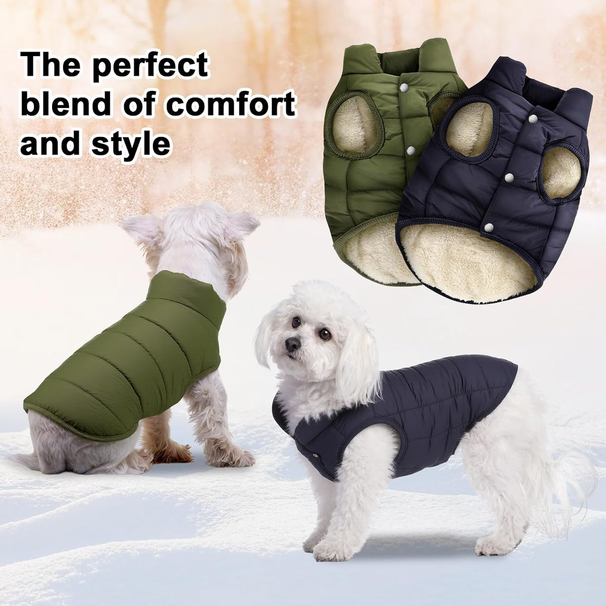 Syhood 2 Pcs Dog Jacket Fleece Lined Windproof Winter Coat, Navy,Green, L