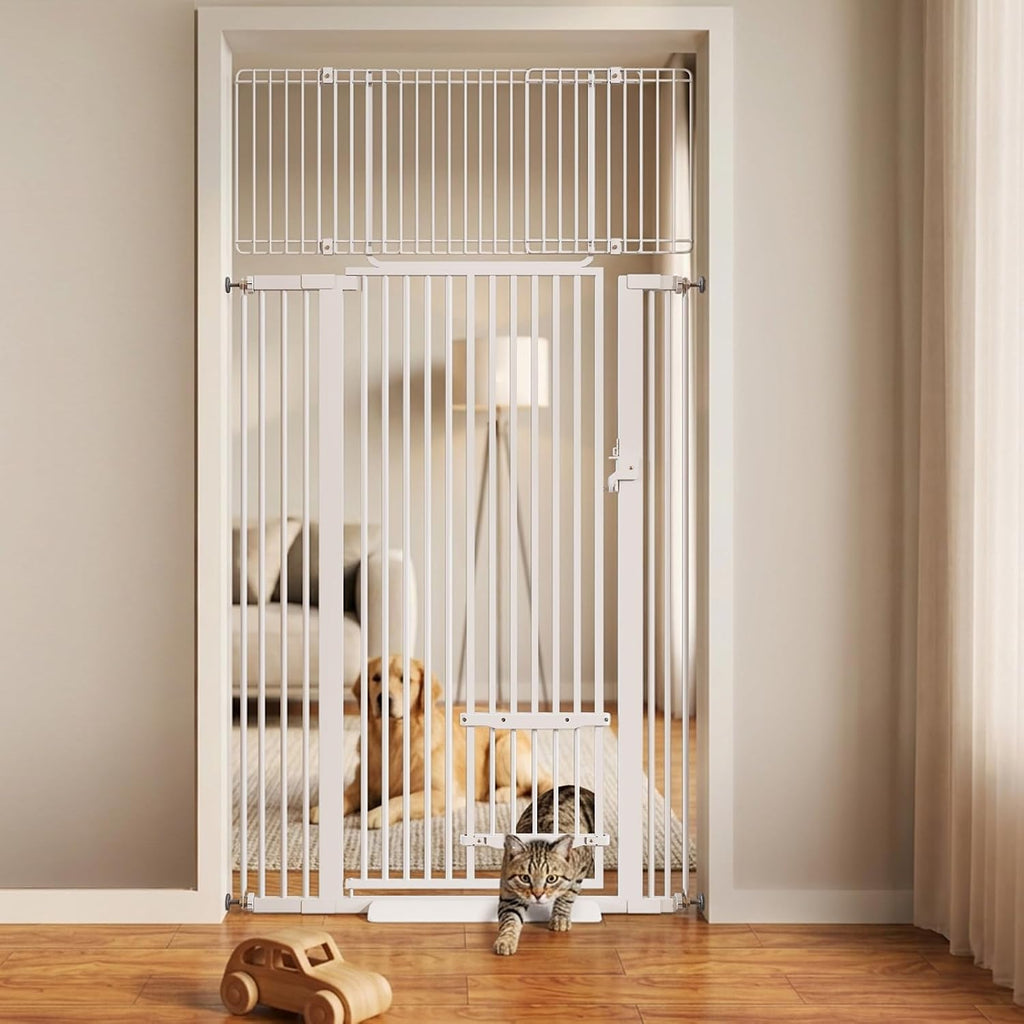 71" Extra Tall Cat Gate 29.5-40.6 Wide Pet gate with Small Cat Door,Pet Gate NO Drilling Pressure Mount Kit for Cats and Dogs Indoor Doorways liveing Room Bedroom