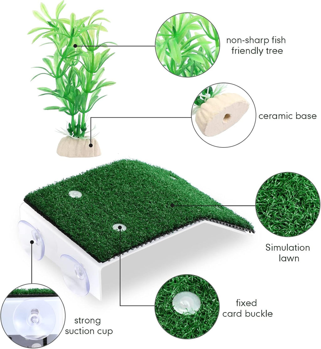 Janinka 8 Pcs Turtle Basking Platform Set, 2 Ramps 6 Plants Lawn Tank