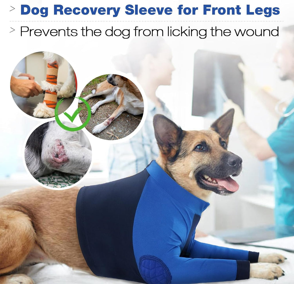 Lelepet Dog Recovery Suit for Front Legs, Dog Sleeve to Stop Licking Blue