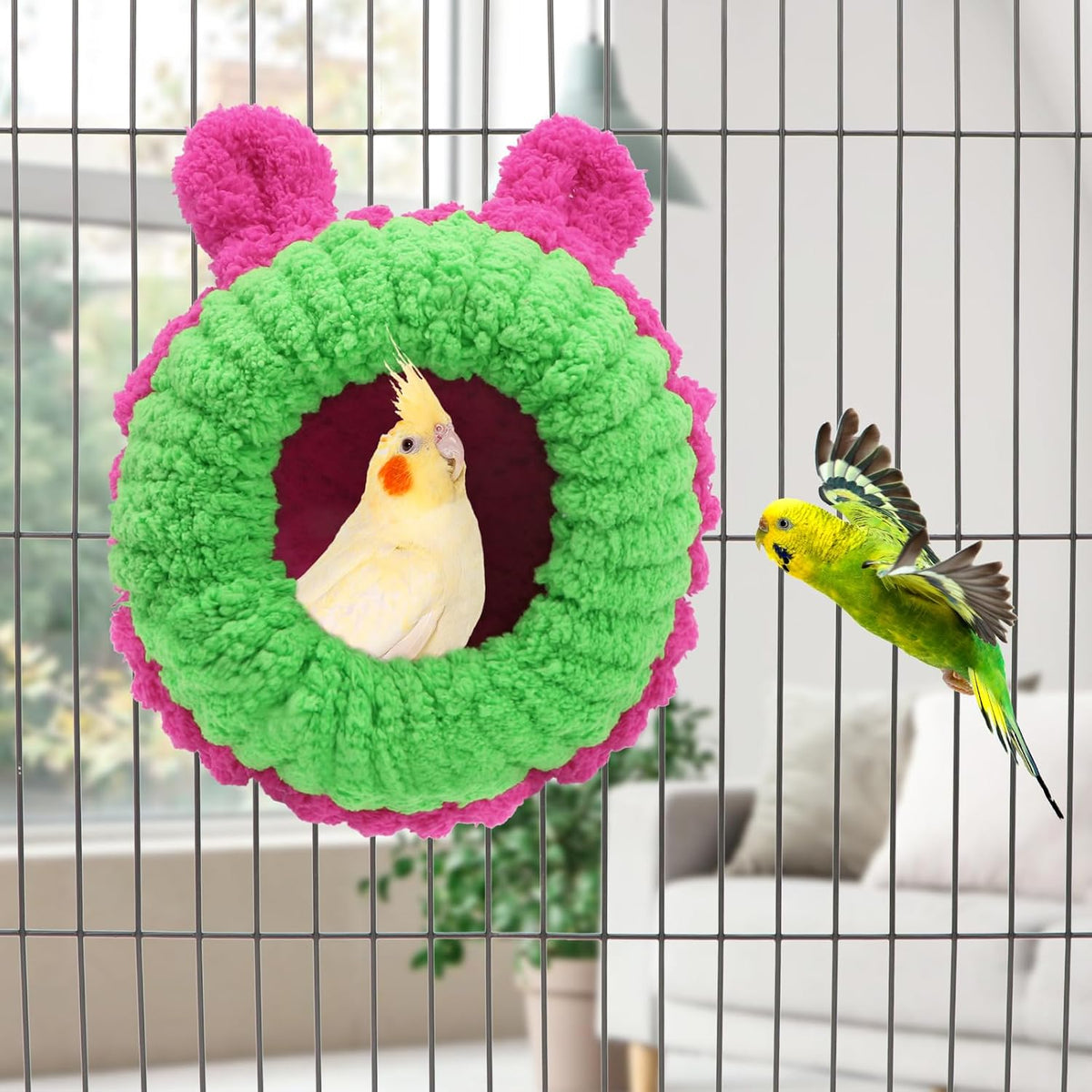 Wontee Bird Nest House with Support Frame for Small Birds, Rose
