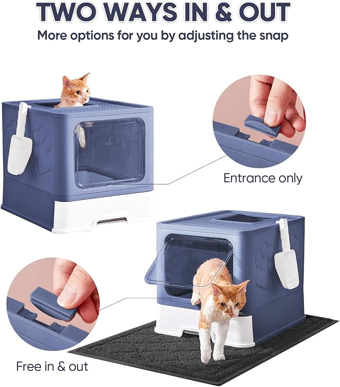 Cat Litter Box with X-Large Litter Mat and Scoop, Large Covered Litter Box with - Image 2