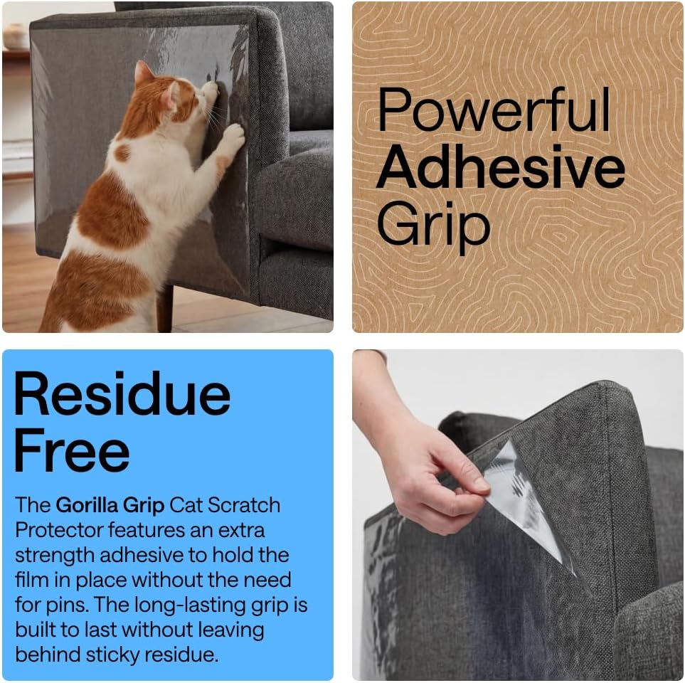 GORILLA GRIP Cat Scratch Pad, 17x48, Clear and Cat Litter Mat, 24x17, Beige Bundle