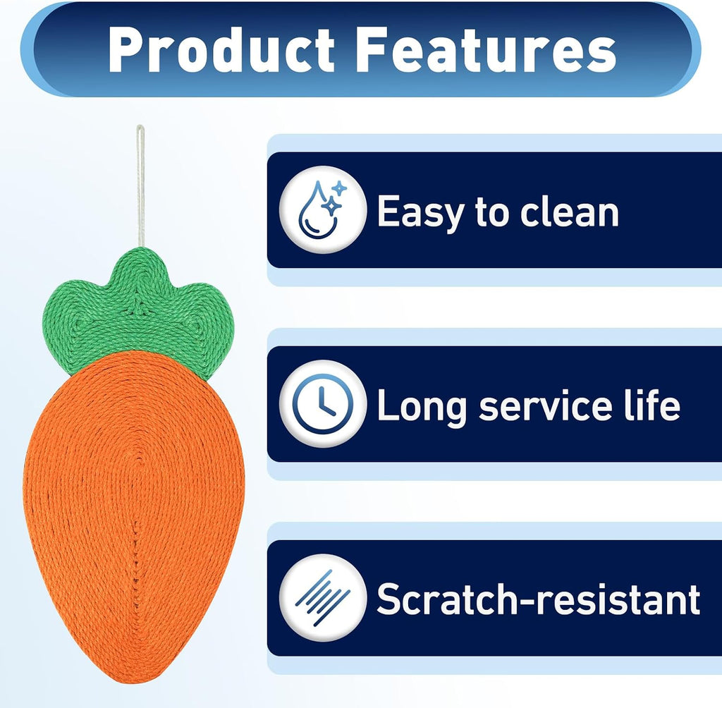 Rabbit Scratching Pad - Carrots, Natural Sisal Rabbit Pad for Claw and Teeth Care, Chewing, Sleeping and Nesting, Bunny Scratch Mat for Most Small Animals - Indoor & Cage
