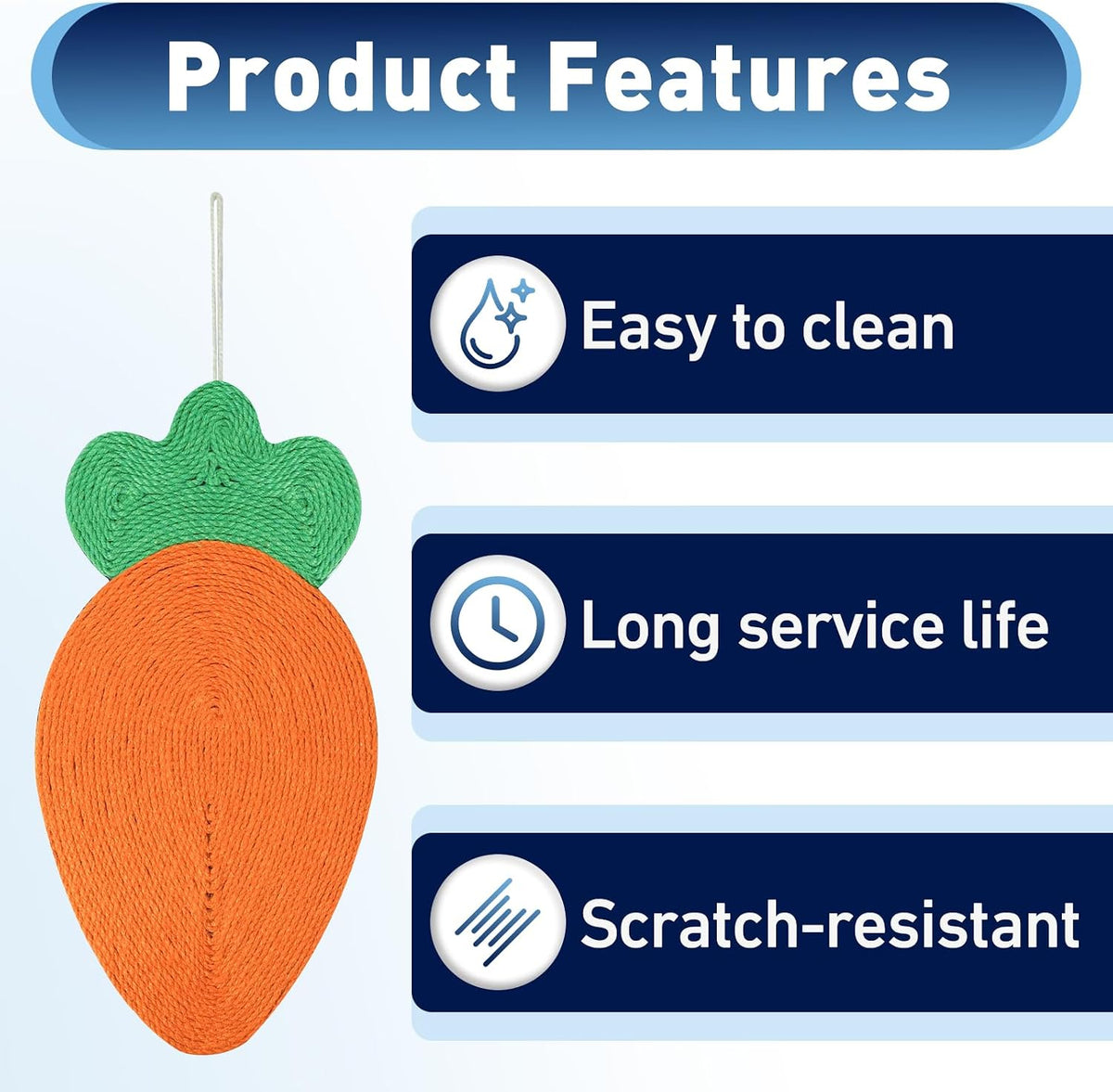 Rabbit Scratching Pad - Carrots, Natural Sisal Rabbit Pad for Claw and Teeth Care, Chewing, Sleeping and Nesting, Bunny Scratch Mat for Most Small Animals - Indoor & Cage