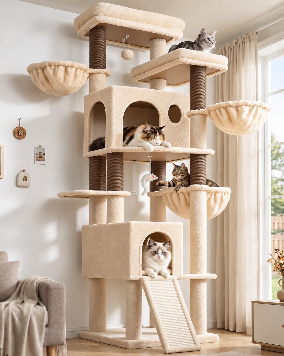 Globlazer 80in Tall Cat Tree for Large Cats, Sturdy Indoor Cat Tower, F80K