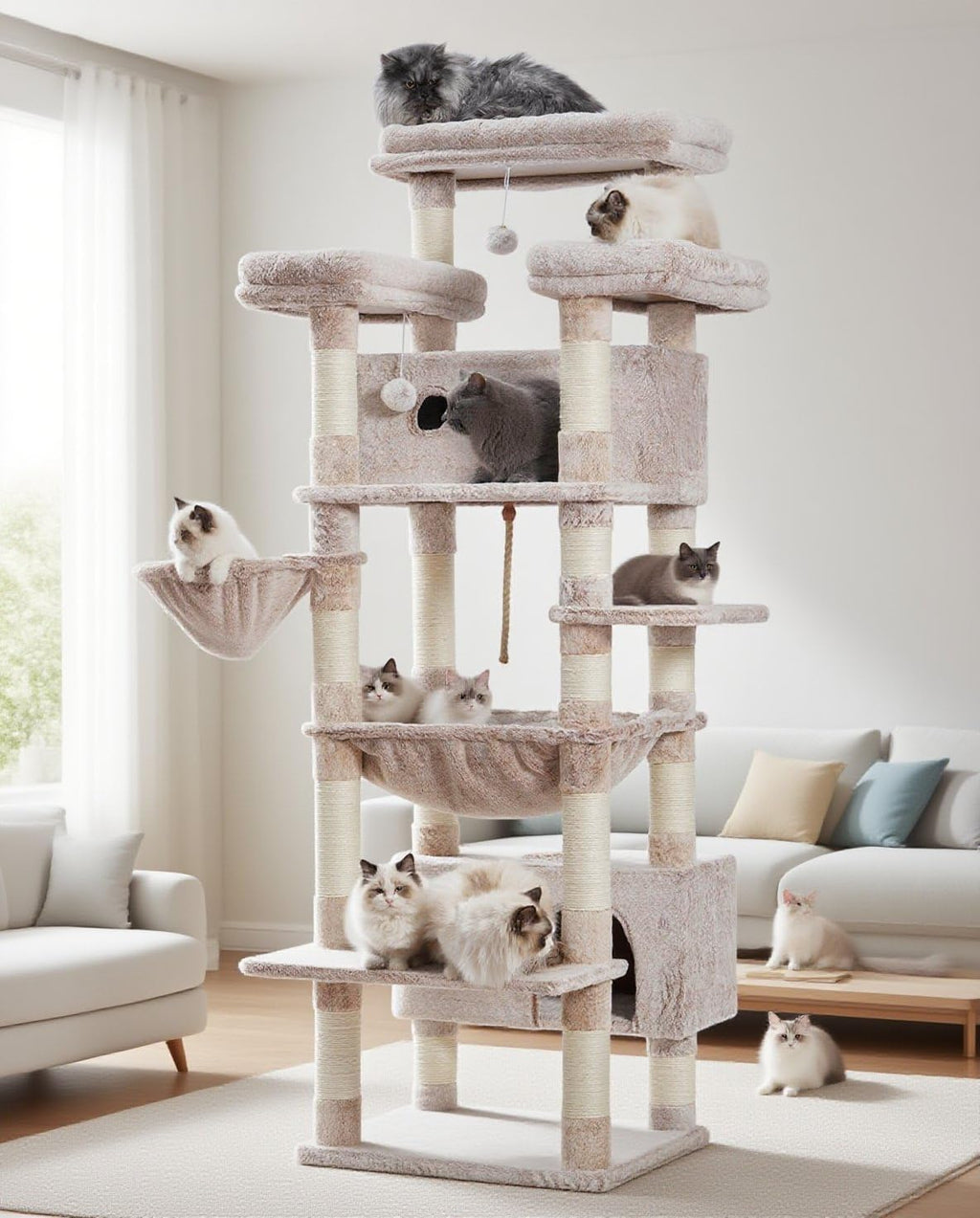 Cat Tree, 78.7'' Cat Tower, 2 Big Condos for Multi Cats GCT061W
