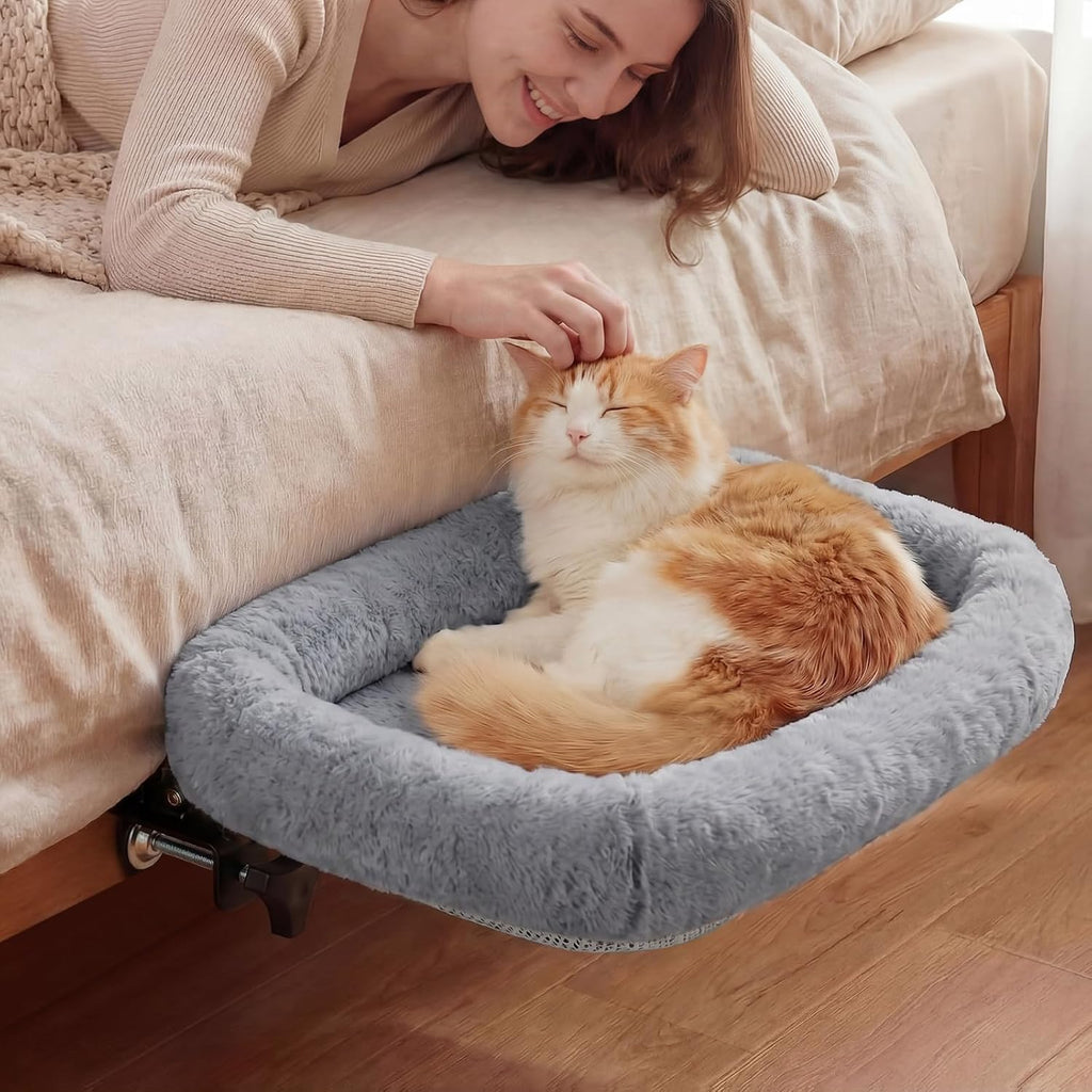 Lewtemi Bedside Pet Bed, Hanging Cat Hammock Attached to Bed or Desk, Cream