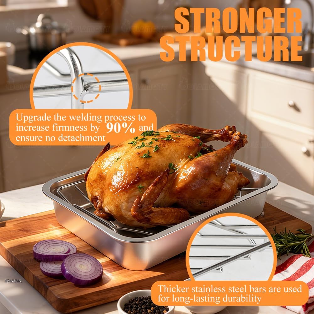 Stainless Steel Turkey Roaster Roasting V Rack with Pan