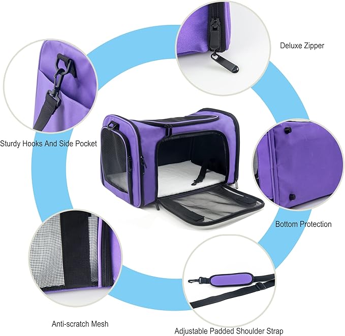 Soft Sided Carrier for Small Medium Cats Dogs, Removable Pad Collapsible Travel - Image 3