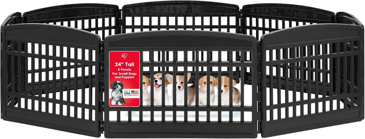 IRIS USA 6-Panel Dog Playpen, Pet Enclosure, Black
