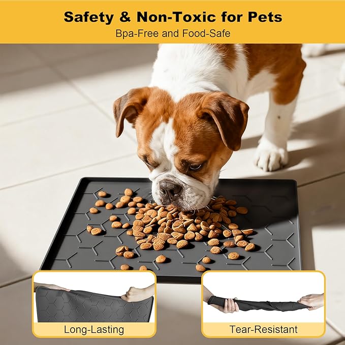 Pieviev 16''x12'' Dog Cat Food Bowl Mat, Silicone Waterproof Food Grade Pet - Image 3