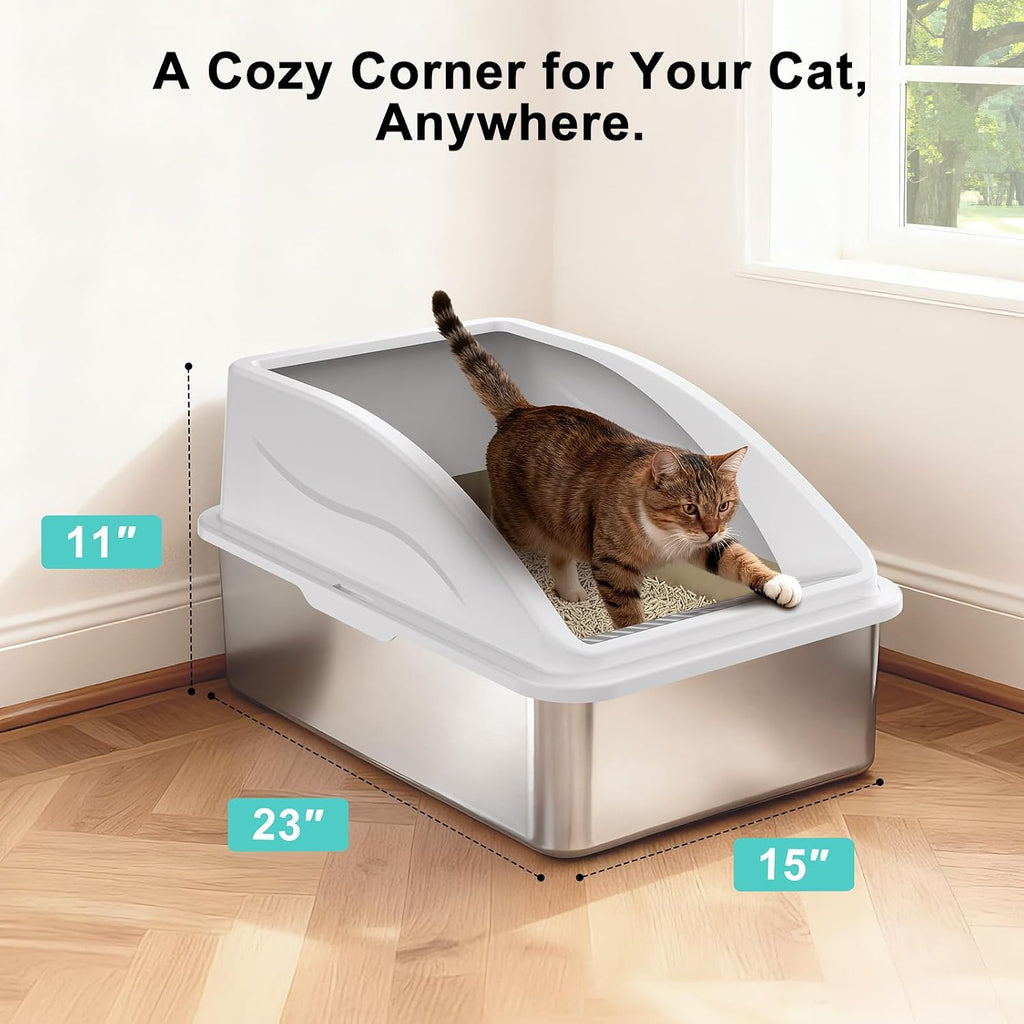 Stainless Steel Litter Box | XL Enclosed High Sided Metal Cat Litter Boxes with Lid for Lager Cats and Multi-Cats,Non-Stick, Odor Control, Easy to Clean