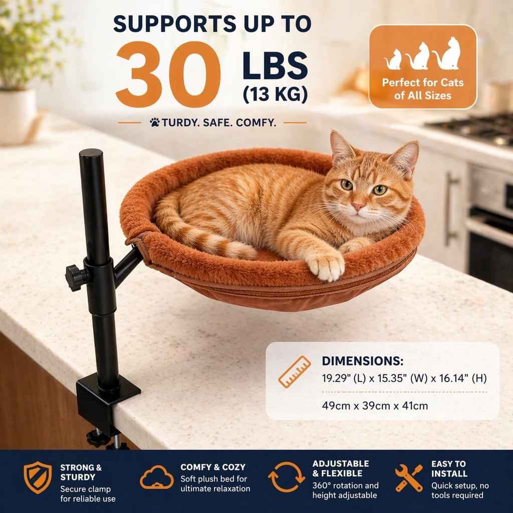 Cat Desk Bed, 360° Rotating & Height Adjustable