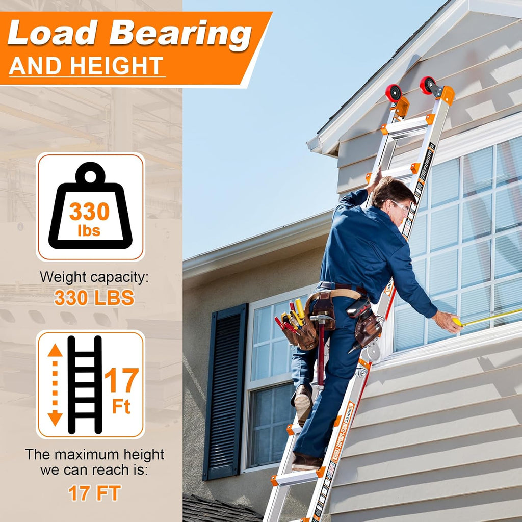 17FT Multi-Position Telescoping Ladder, A-Frame and Extension