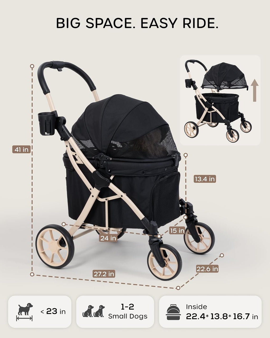 Dog Stroller for 1/2 Small Dogs & Medium Dogs,7/9 Rubber Wheels