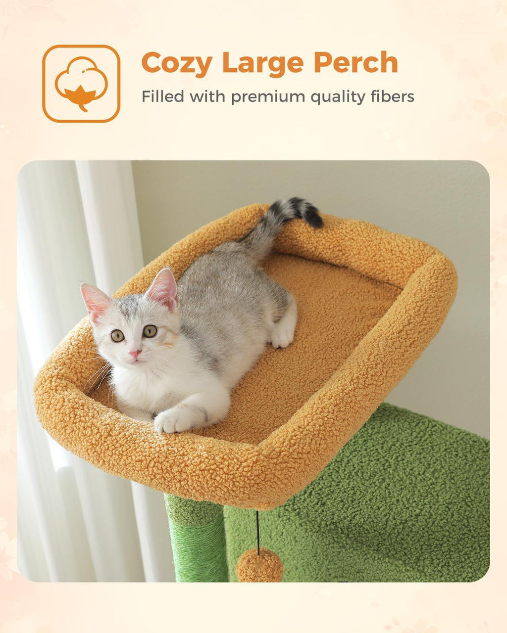 MUTTROS 71" Cactus Cat Tree for Large Cats, Hammock & 2 Condos, Green