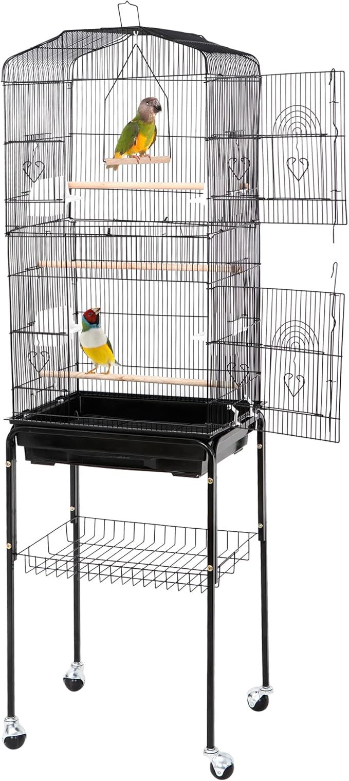 ZENY 63.4 Inch Bird Cage, Rolling Wrought Iron Parrot Cage by ZENY