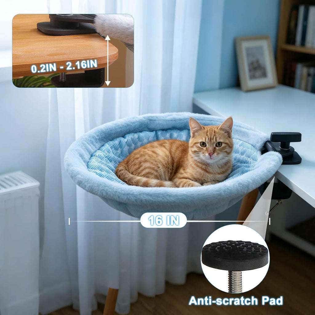 EXPAWLORER Cat Desk Bed - 360° Rotating & Adjustable & Washable Cat Hammock, Soft Dual-Sided Reversible Mat Cattery for Office Desks & Game Tables, 15"x15" Spacious Retreat for Cats,Holds Up to 40lbs