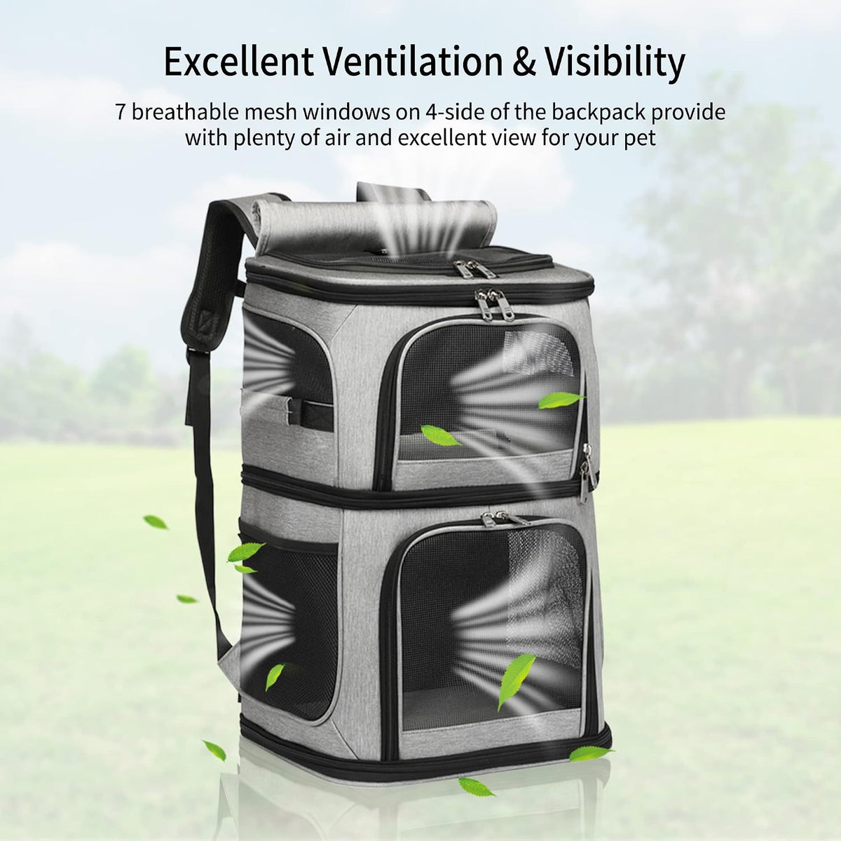 Double Cat Carrier, Cat Backpack Carrier for 2 Cats, Multi Dog Backpack, Two Cat Carrier with 7 Ventilation Windows, Built-in Frame and Support Plate, Safety Straps, Collapsible, Perfect for Travel