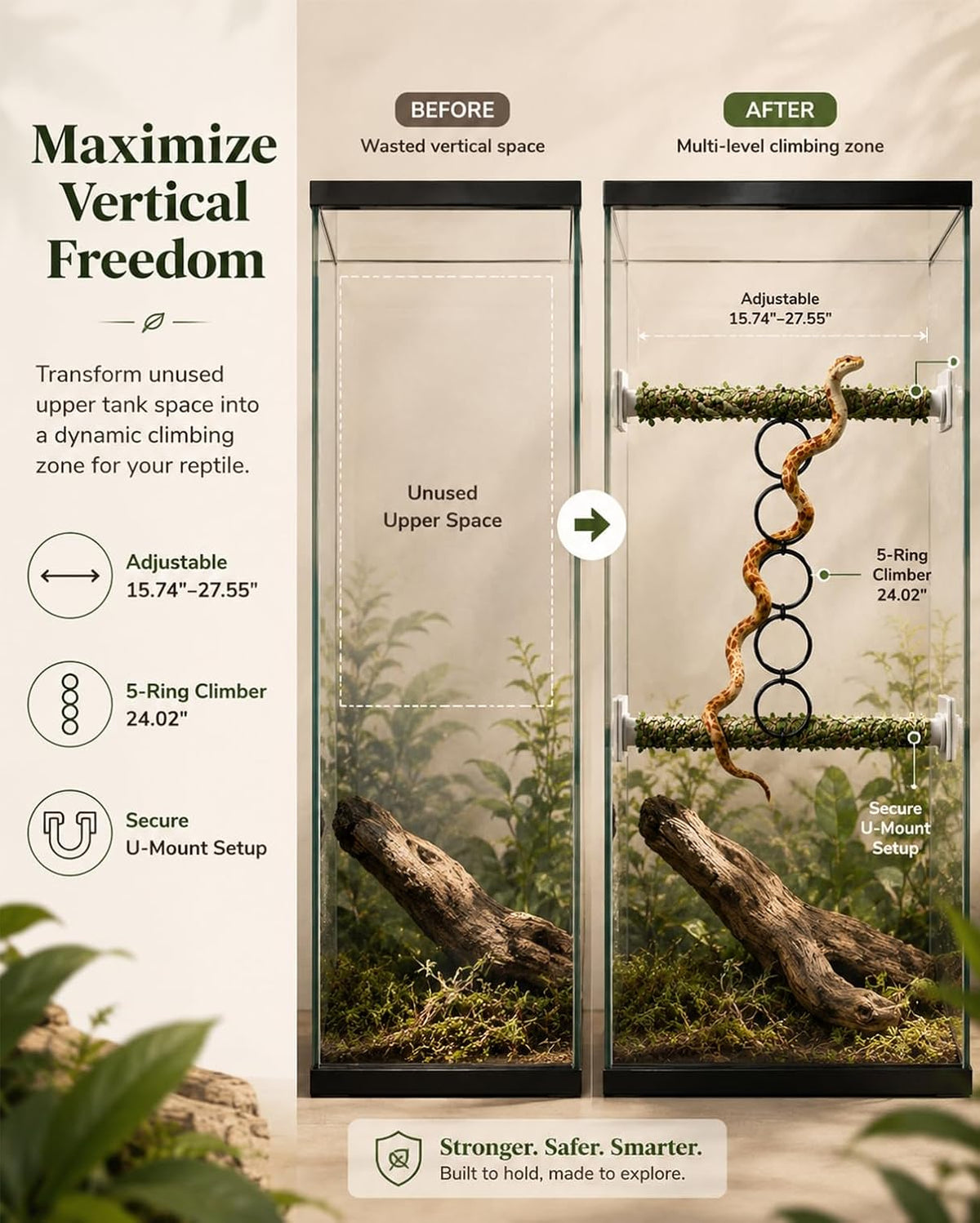 Snake Tank Accessories, 3-Piece Adjustable Climbing Set for Snakes