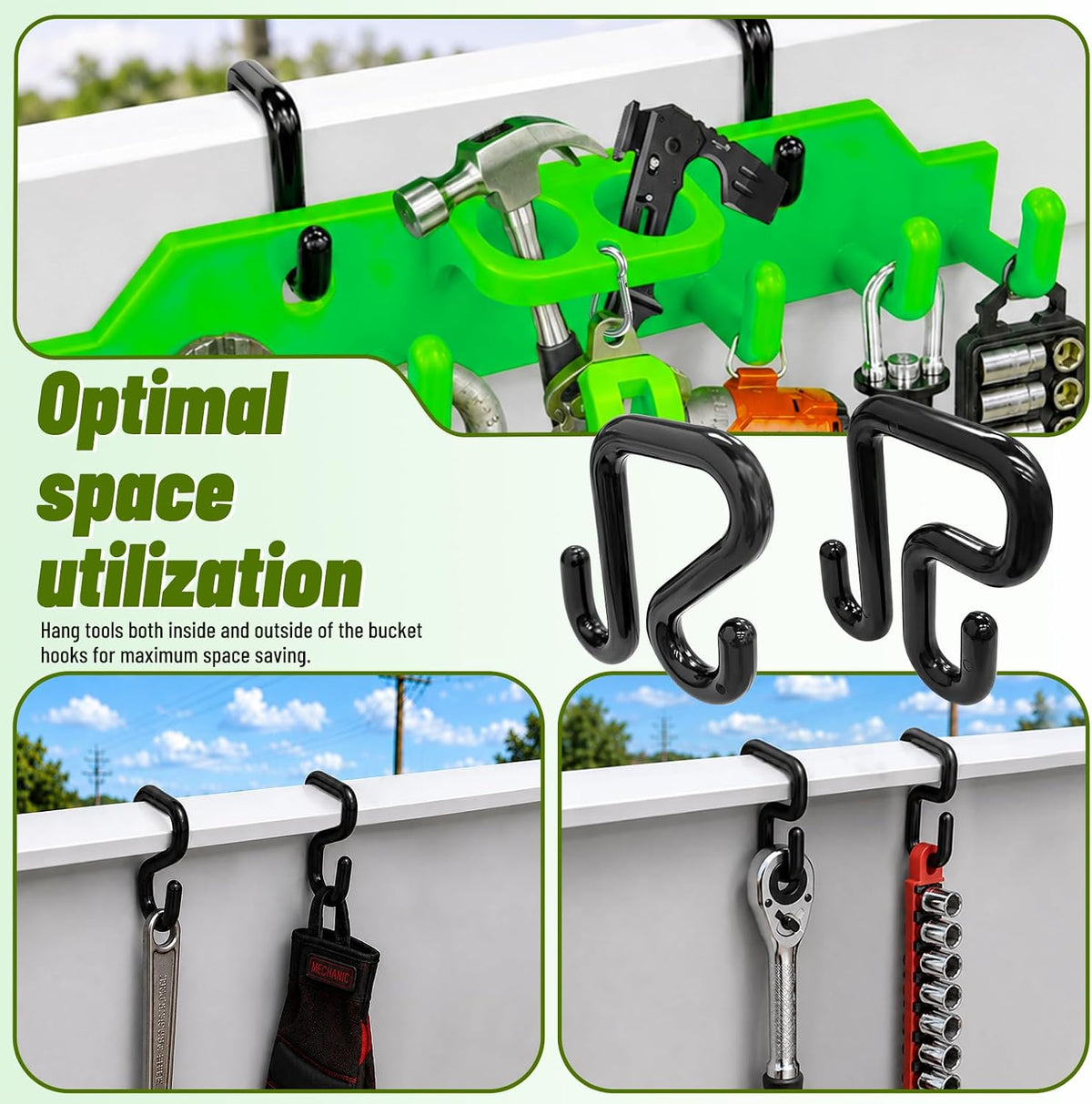 2 Pack Lineman Tool Board, Bucket Truck Hook Organizer for Lineman, Heavy Duty Bucket Truck Accessories with 6 Hooks & 2 Round Loops, Tool Organizer for Aerial Basket, RV, Garage, Workshop