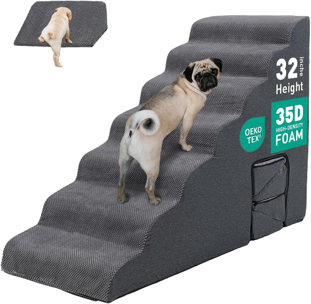 6-Step 35D Foam Dog Stairs Steps for High Beds 30-32" H