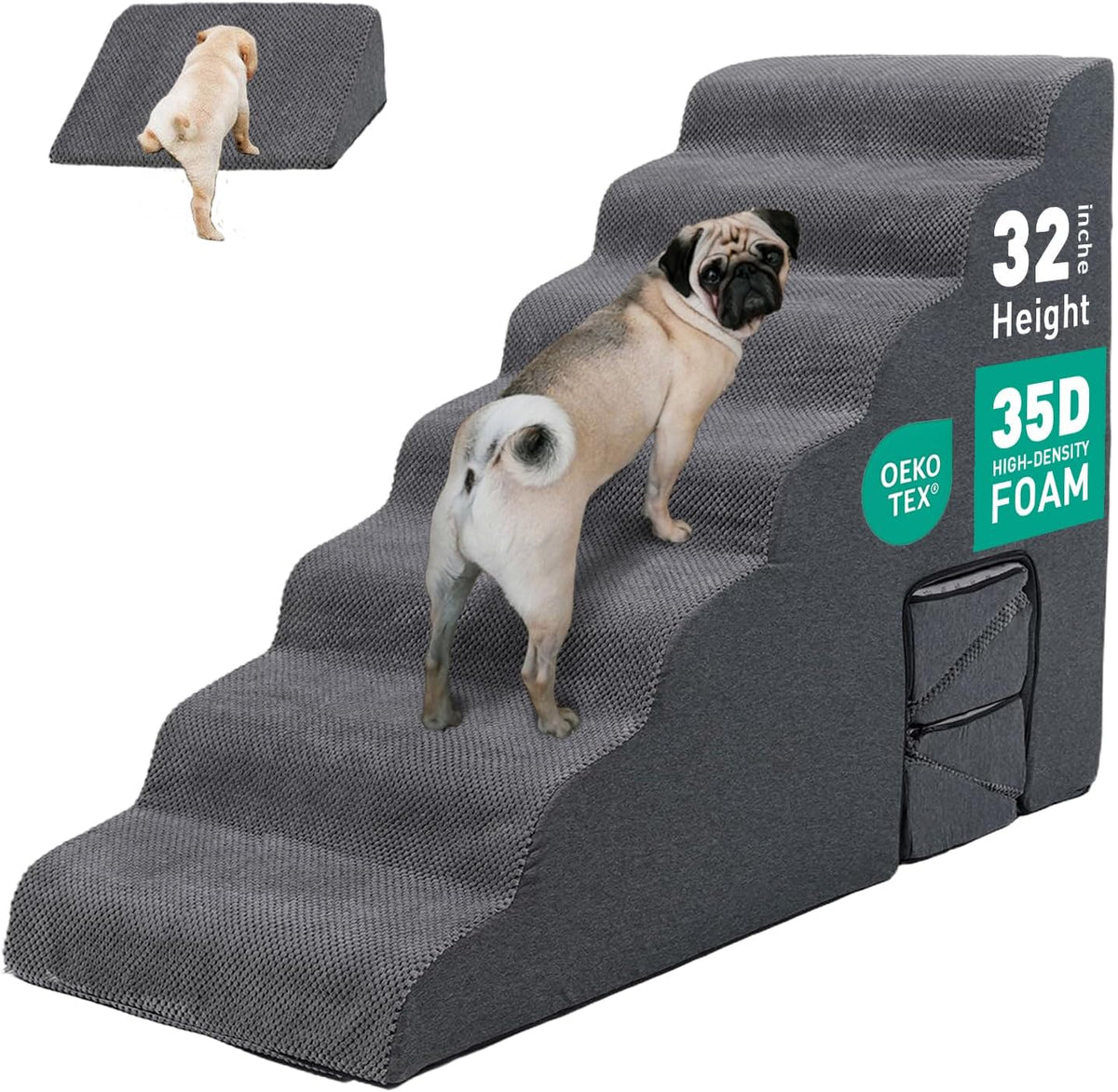 6-Step 35D Foam Dog Stairs Steps for High Beds 30-32" H