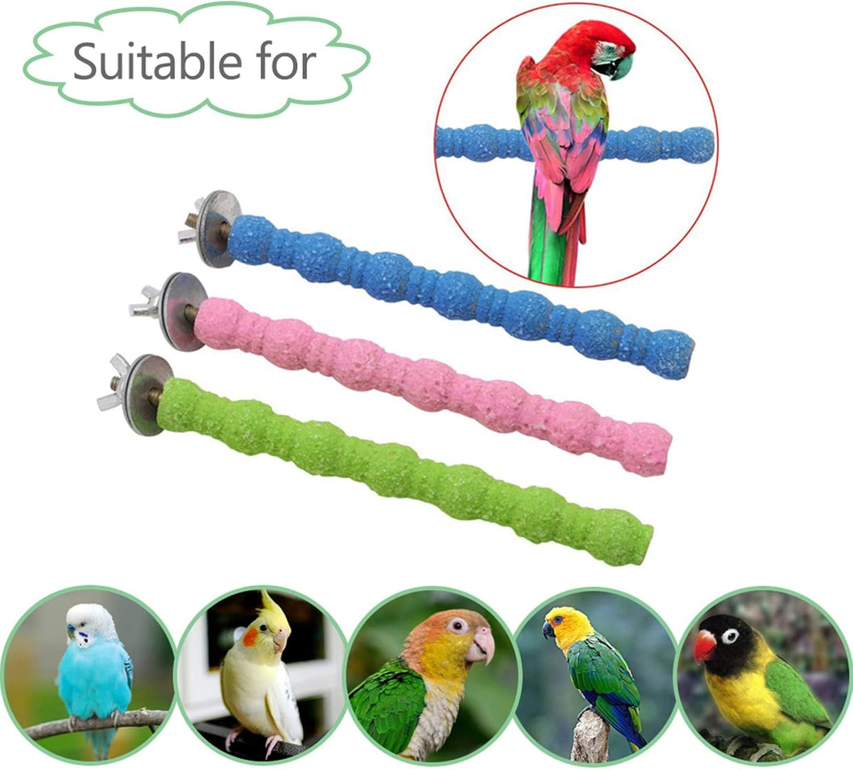 5 PCS Bird Perch Parrot Stand Cage Accessories Natural Wooden Stick Paw Grinding Rough-surfaced Chew Toy for Cockatiels,Cockatoo,Lorikeet,Conure,Parakeet (Random Color,6.29inch)