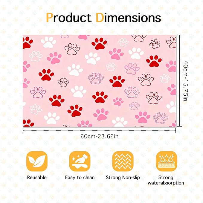 Puppy Paw Print Pet Feeding Mat 24x16 Inch Cute Pet Feeding Area Mat Pet Food - Image 6